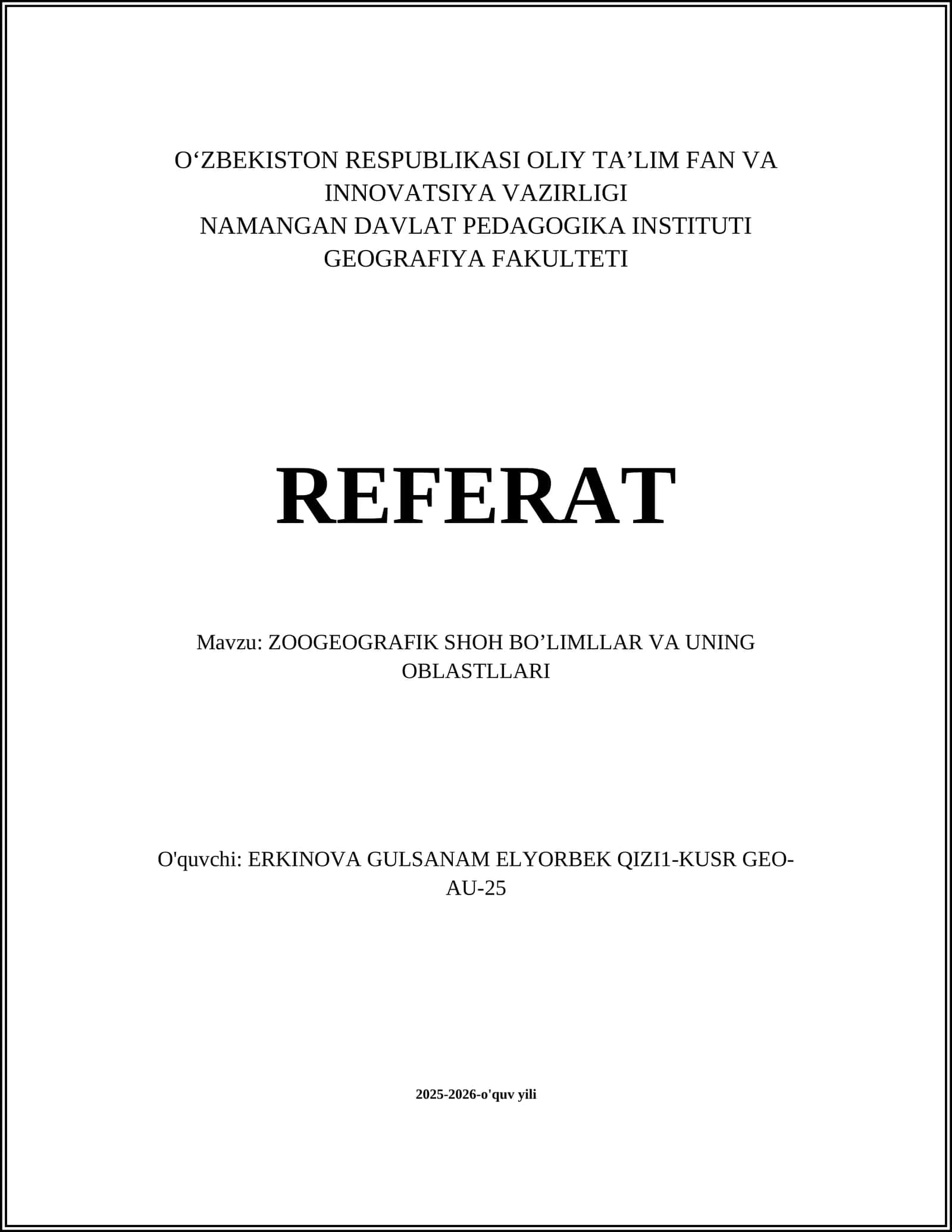 ZOOGEOGRAFIK SHOH BOʼLIMLLAR VA UNING OBLASTLLARI 1