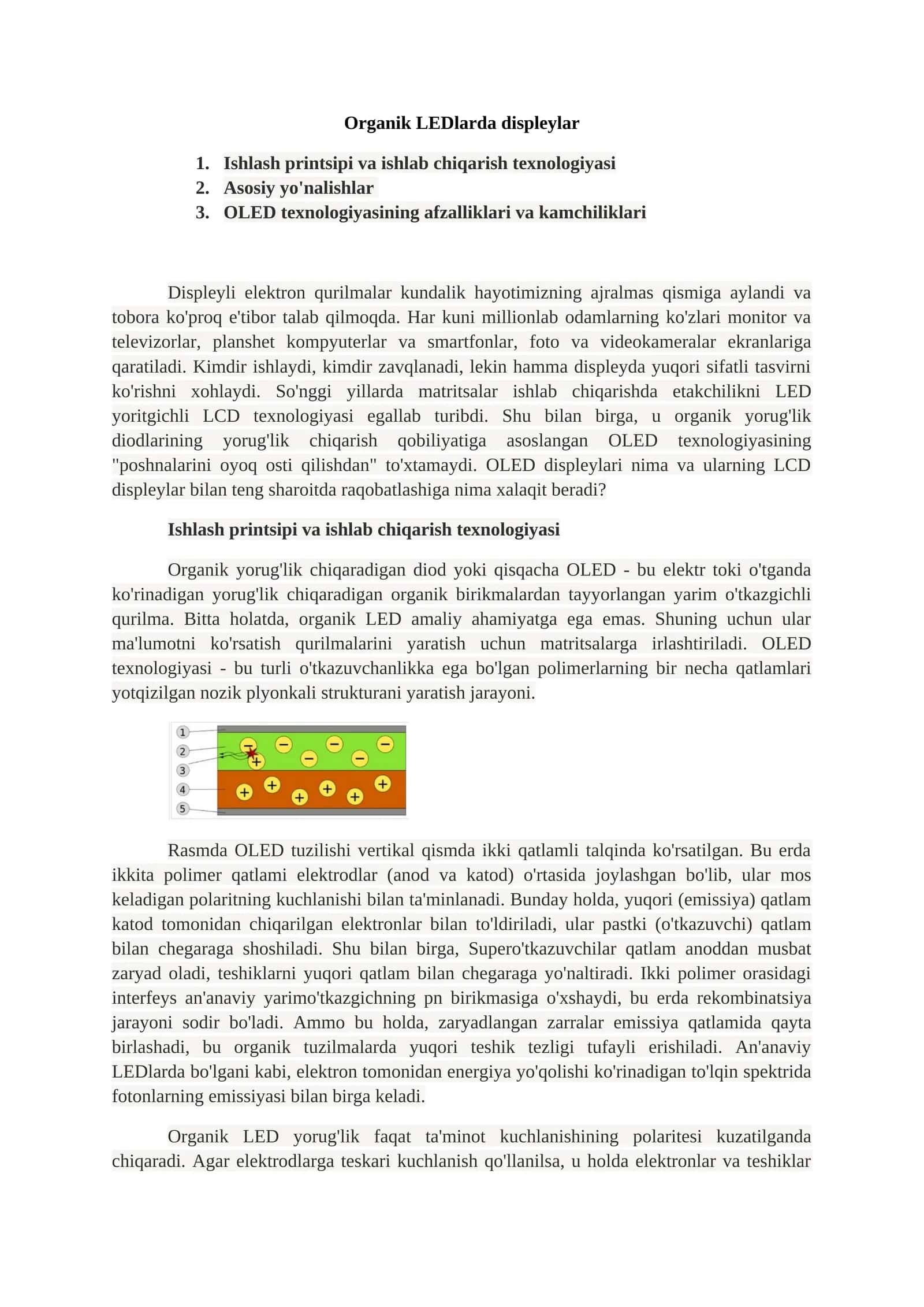 Organik LEDlarda displeylar 1