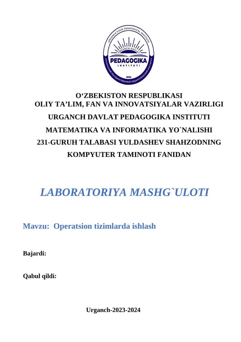 Operatsion tizimlarda ishlash 1