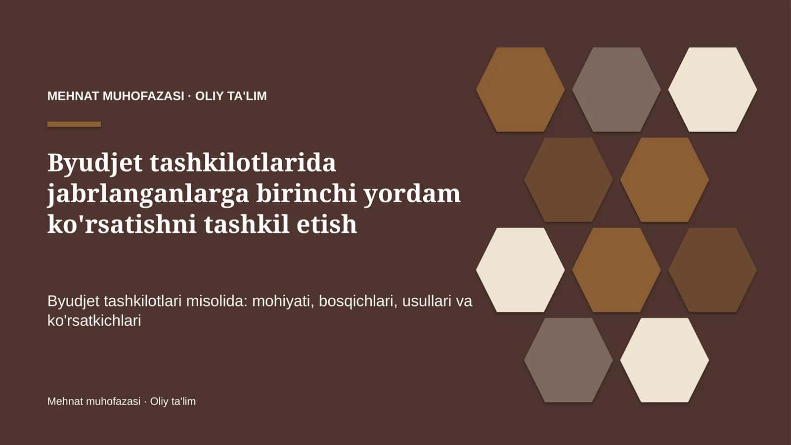Byudjet tashkilotlarida jabrlanganlarga birinchi yordam ko'rsatishni tashkil etish 1