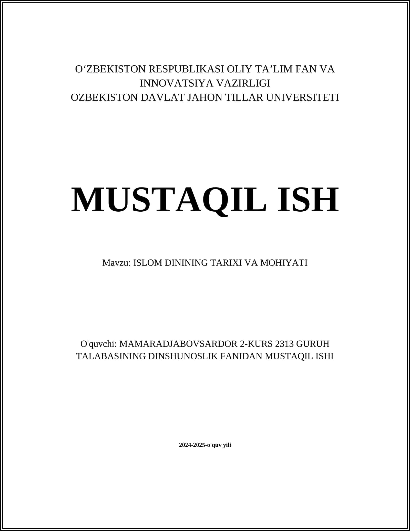 ISLOM DININING TARIXI VA MOHIYATI 1