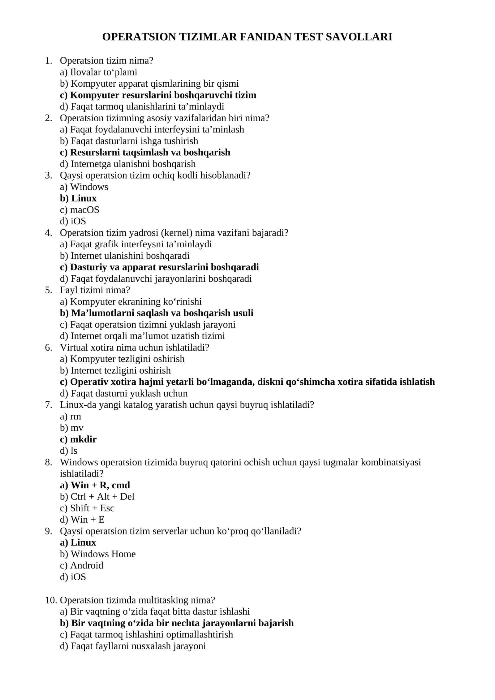 OPERATSION TIZIMLAR FANIDAN TEST SAVOLLARI 1