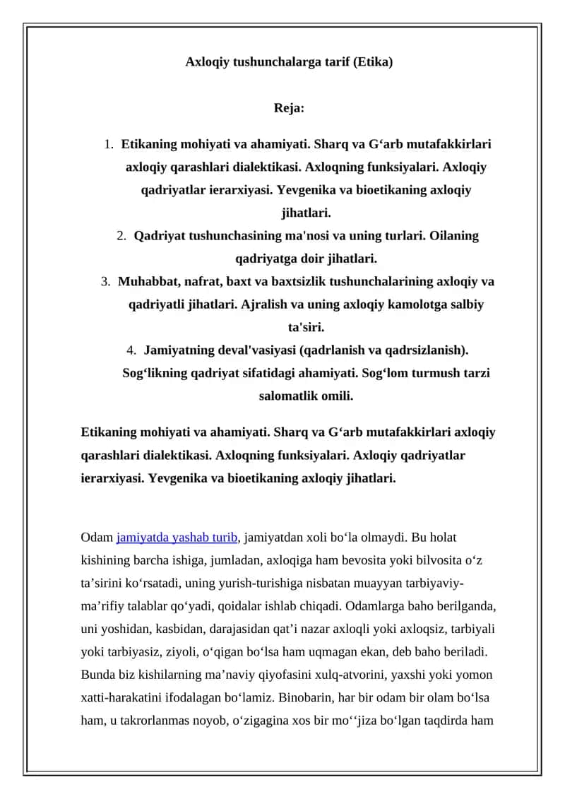 Axloqiy tushunchalarga tarif (Etika) 1