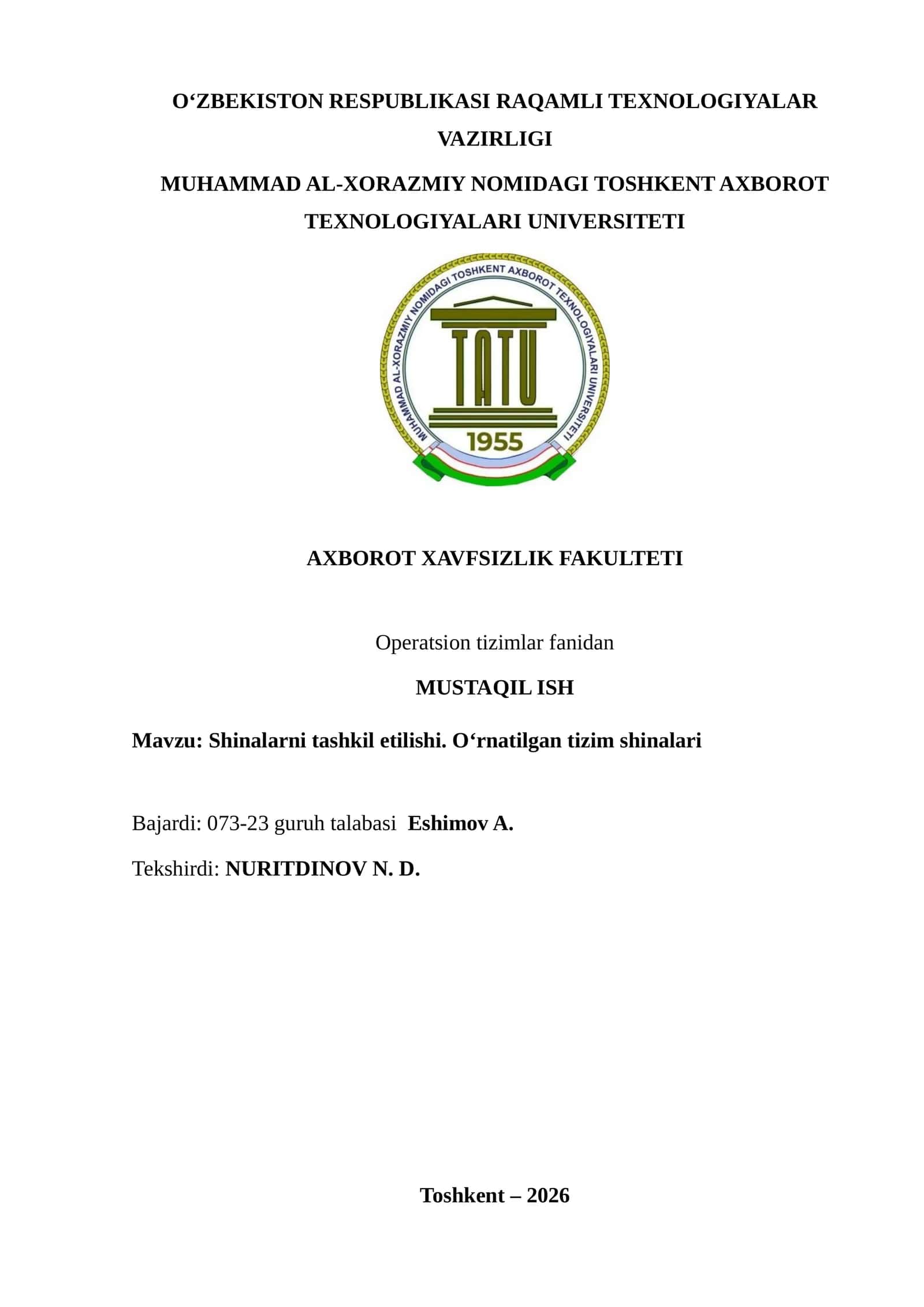 Shinalarni tashkil etilishi 1
