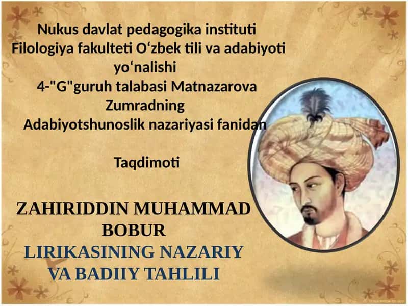 Bobur lirikasining nazariy va badiiy tahlili 1