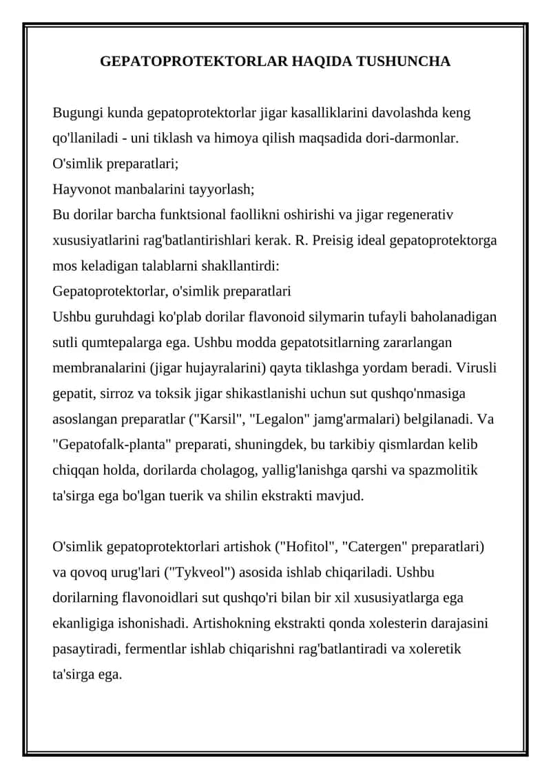 GEPATOPROTEKTORLAR HAQIDA TUSHUNCHA 1
