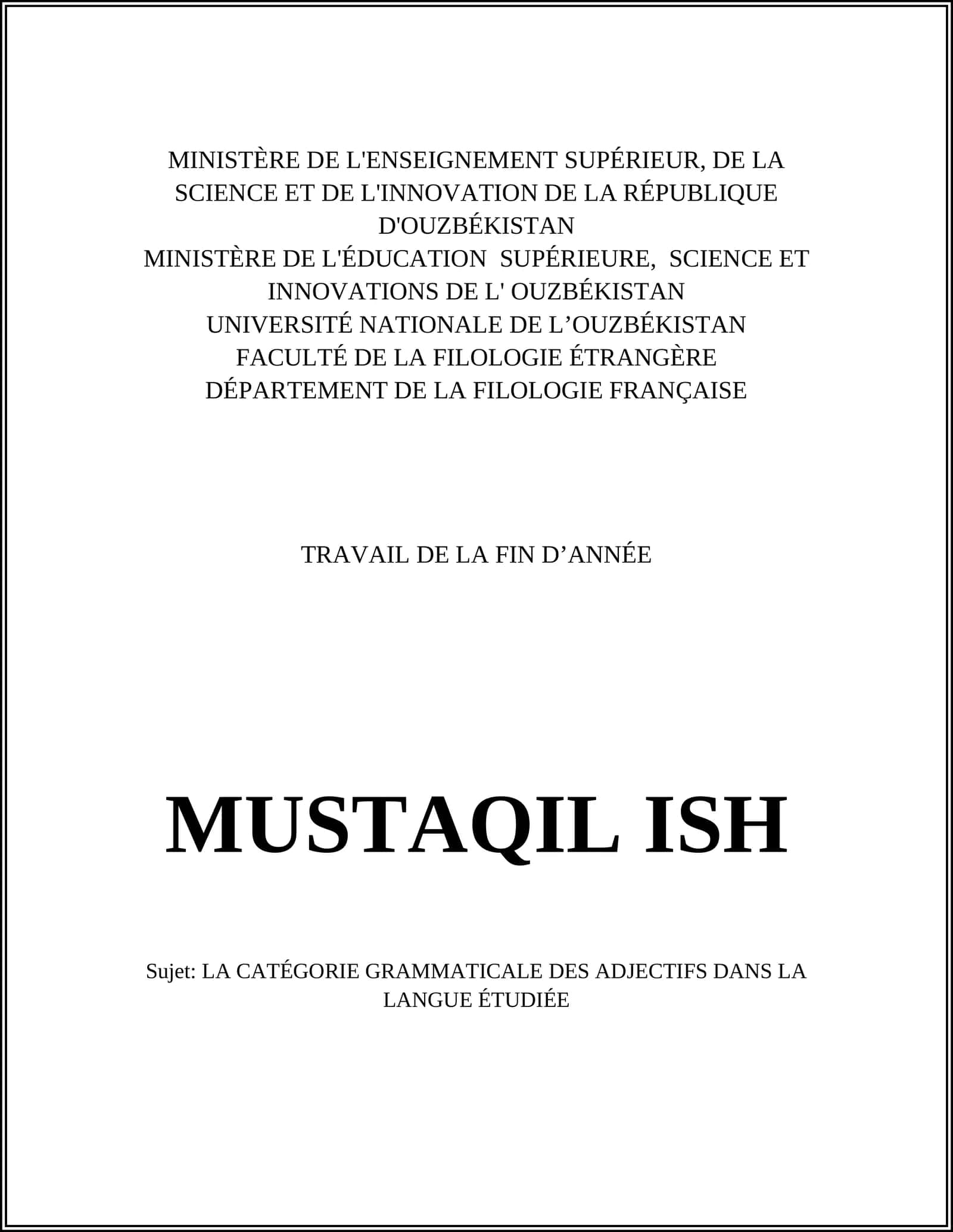 TRAVAIL DE LA FIN D’ANNÉE 1