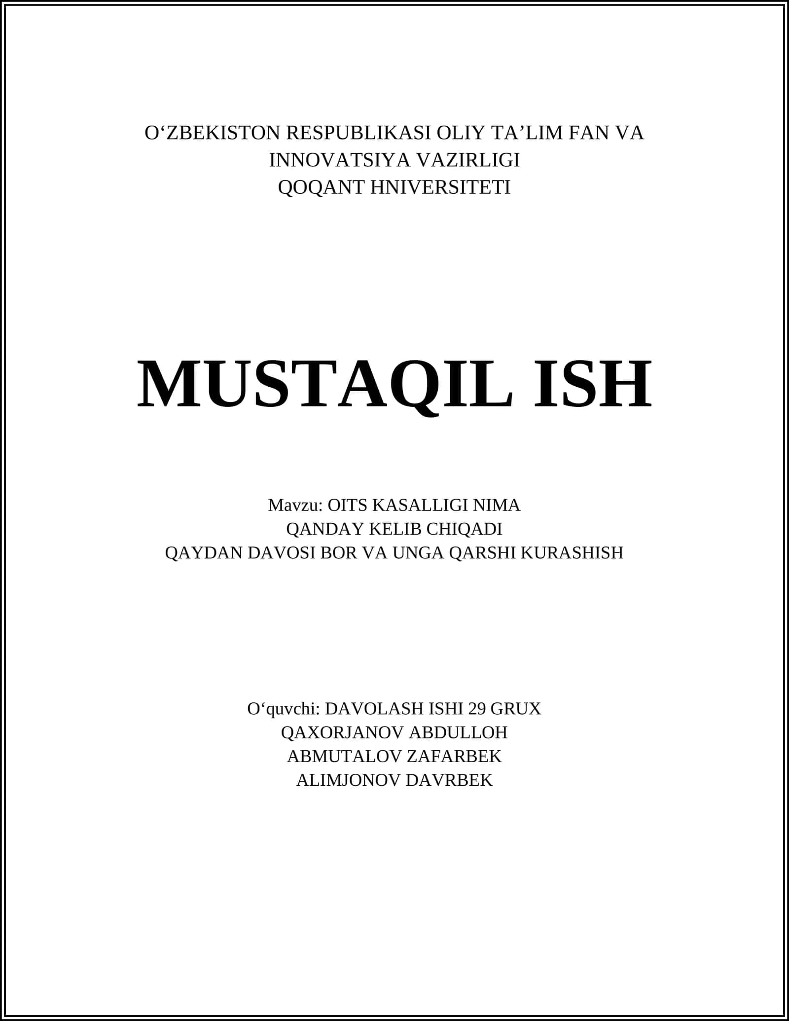 OITS KASALLIGI NIMA QANDAY KELIB CHIQADI 1