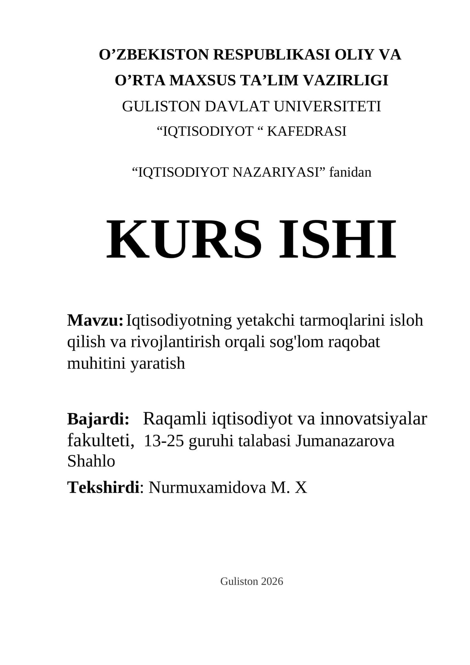 IQTISODIYOT  nazariyasi  KURS ISHI 1