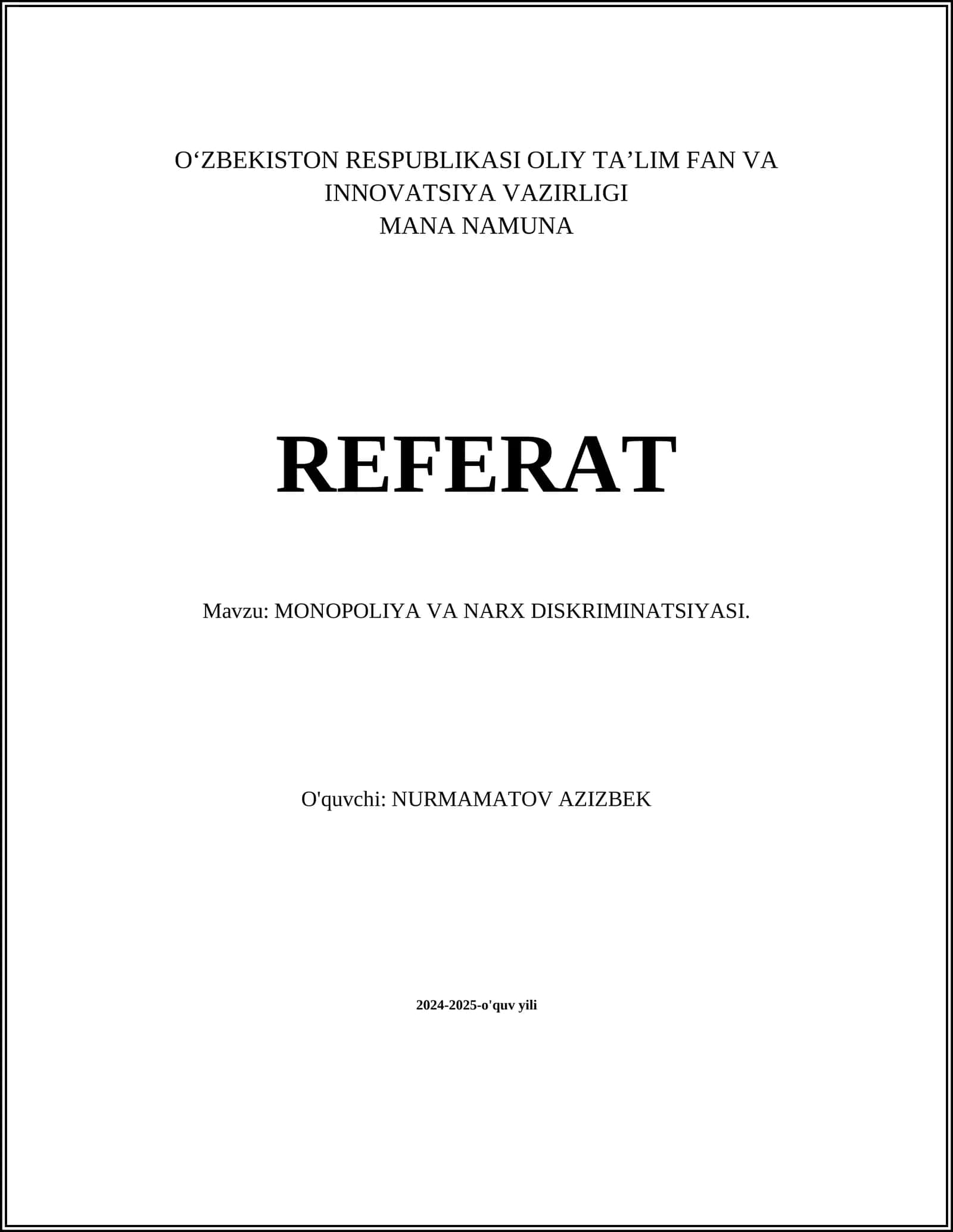 MONOPOLIYA VA NARX DISKRIMINATSIYASI 1