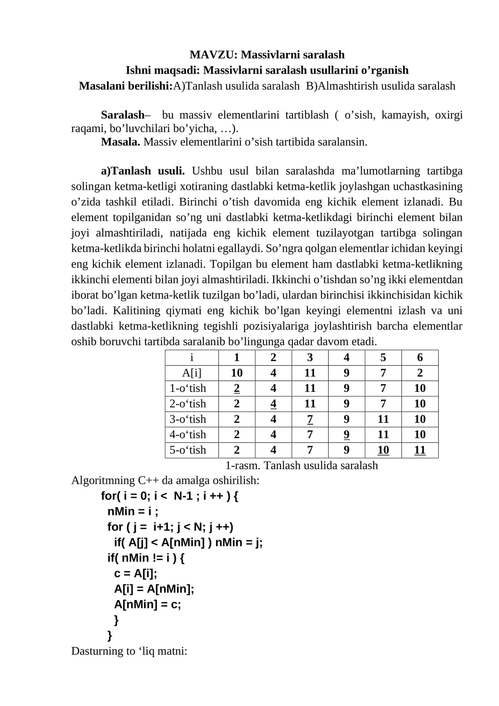 Massivlarni saralash 1