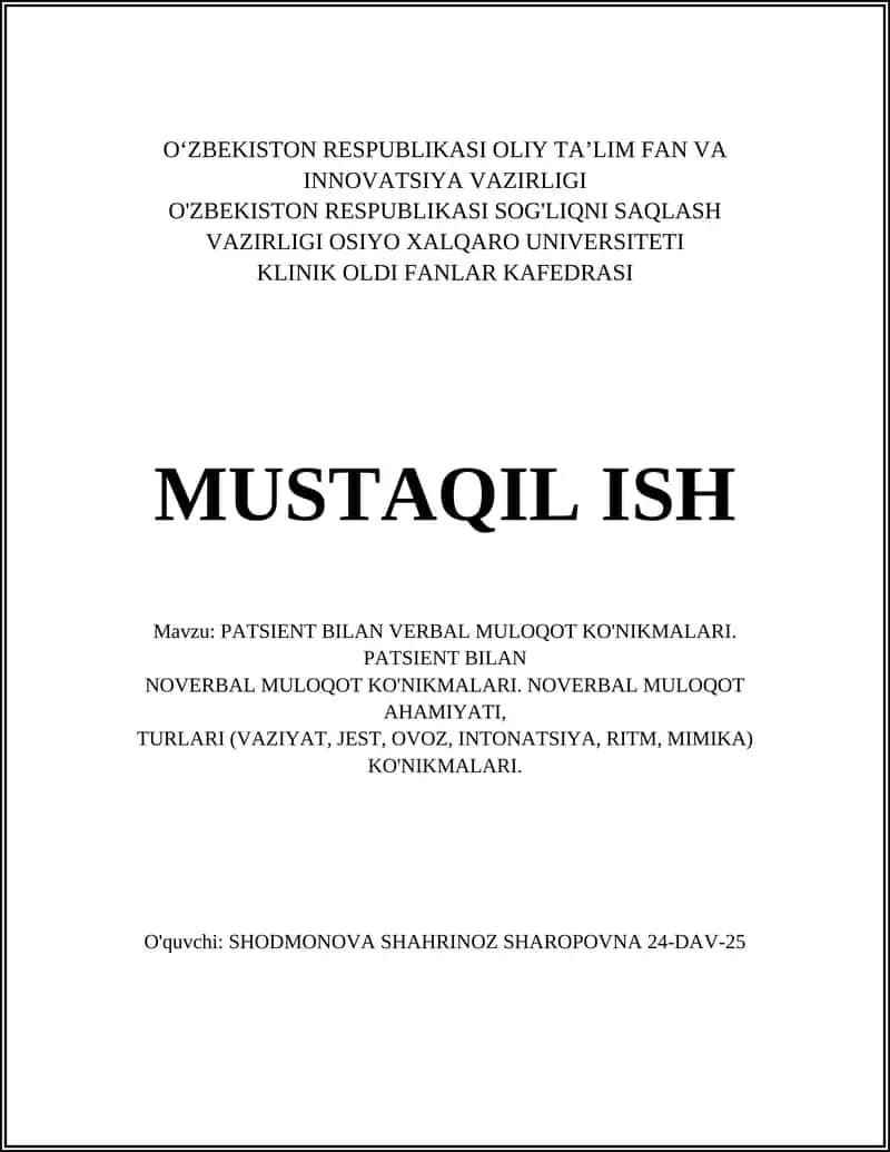 PATSIENT BILAN VERBAL MULOQOT KO'NIKMALARI 1