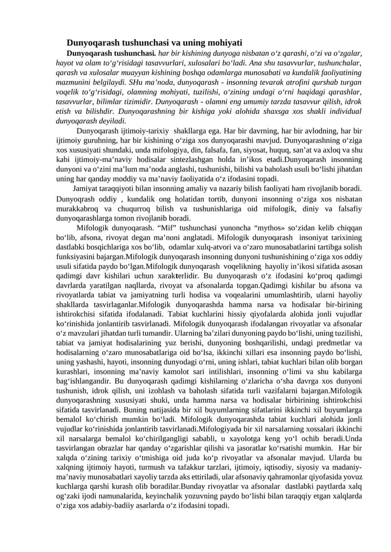 Dunyoqarash tushunchasi va uning mohiyati 1