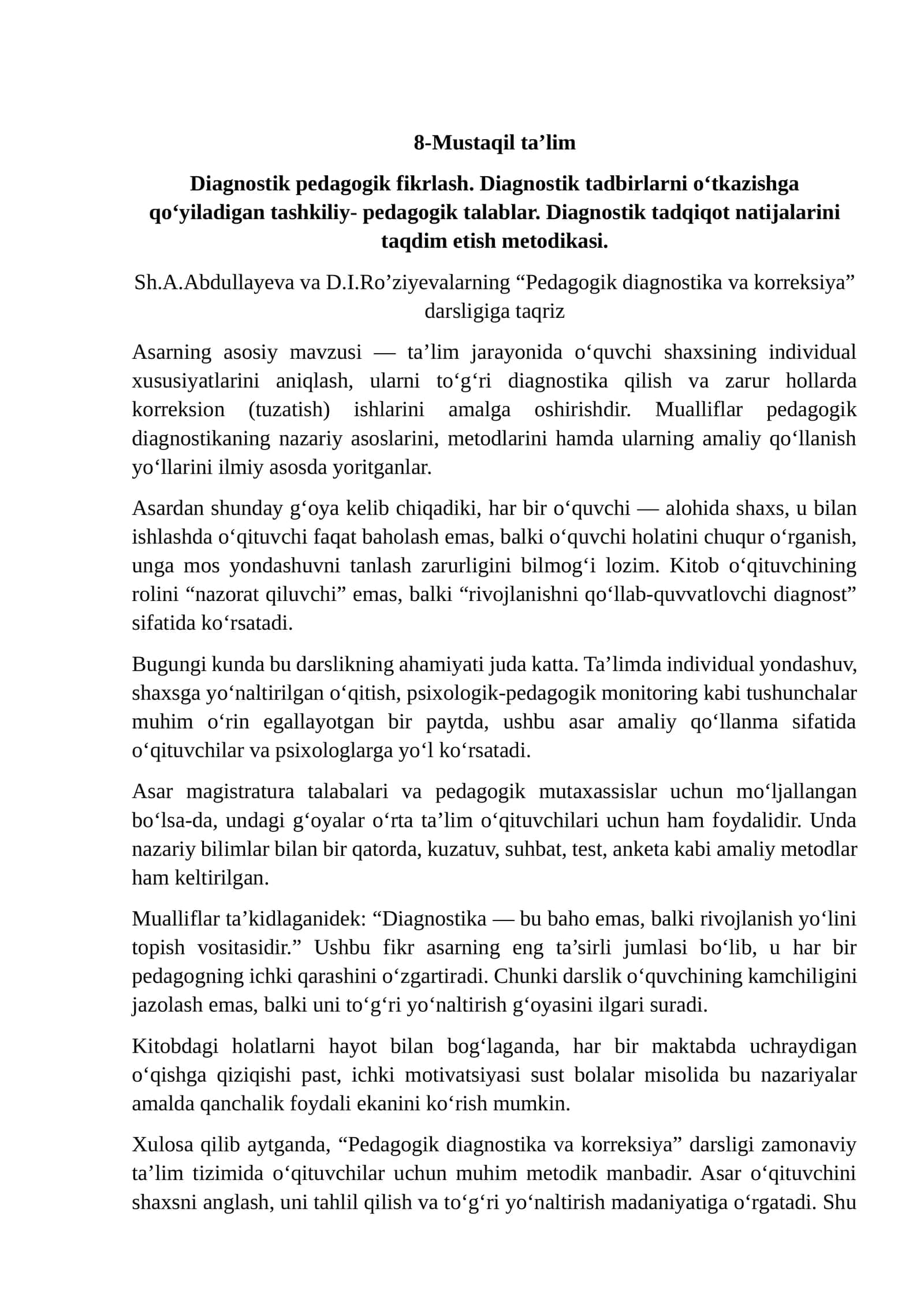 Diagnostik pedagogik fikrlash 1
