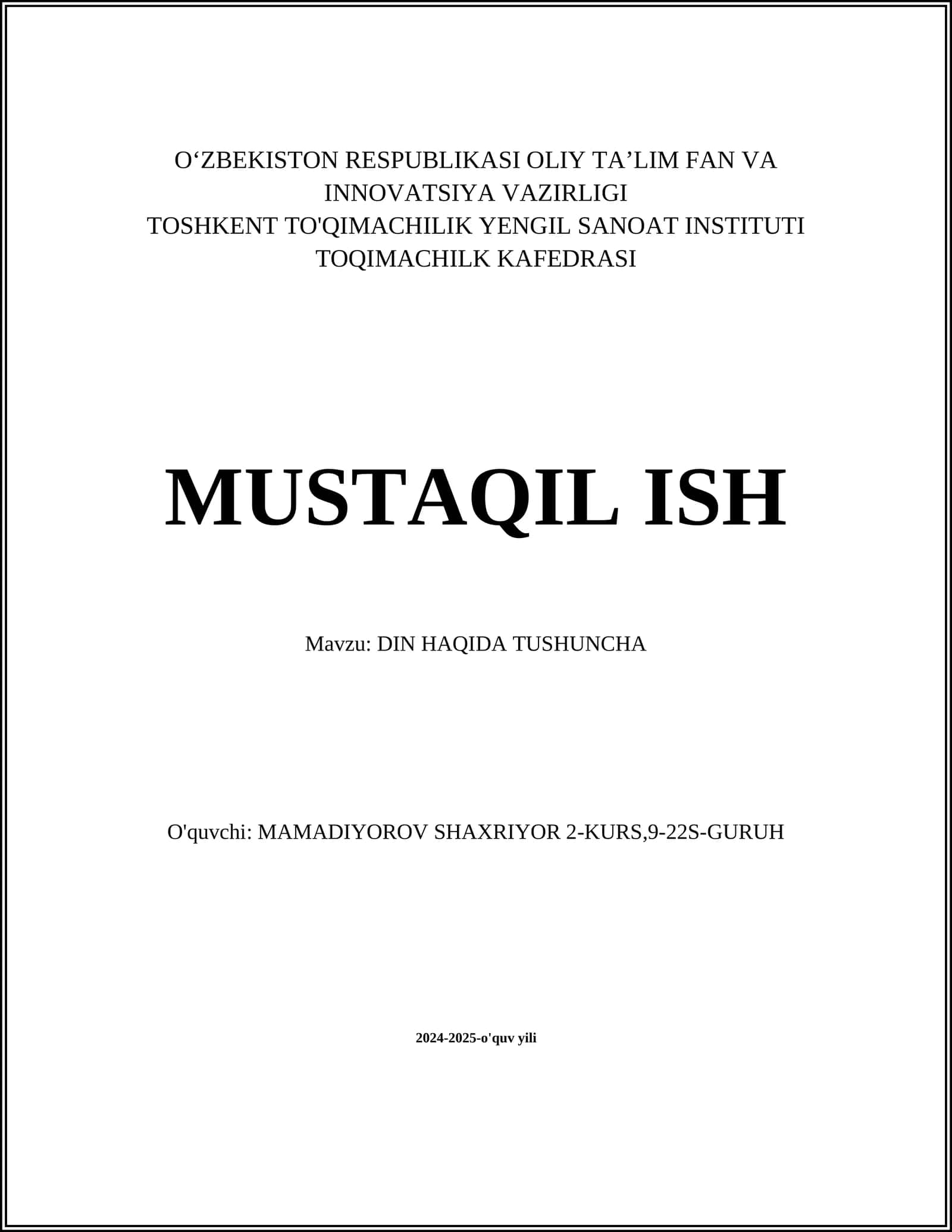 DIN HAQIDA TUSHUNCHA 1