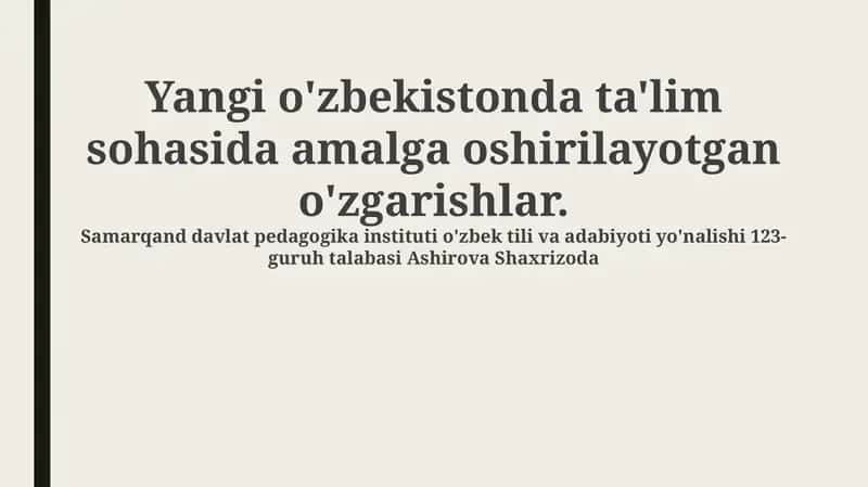 Yangi O'zbekistonda Ta'lim Islohotlari 1