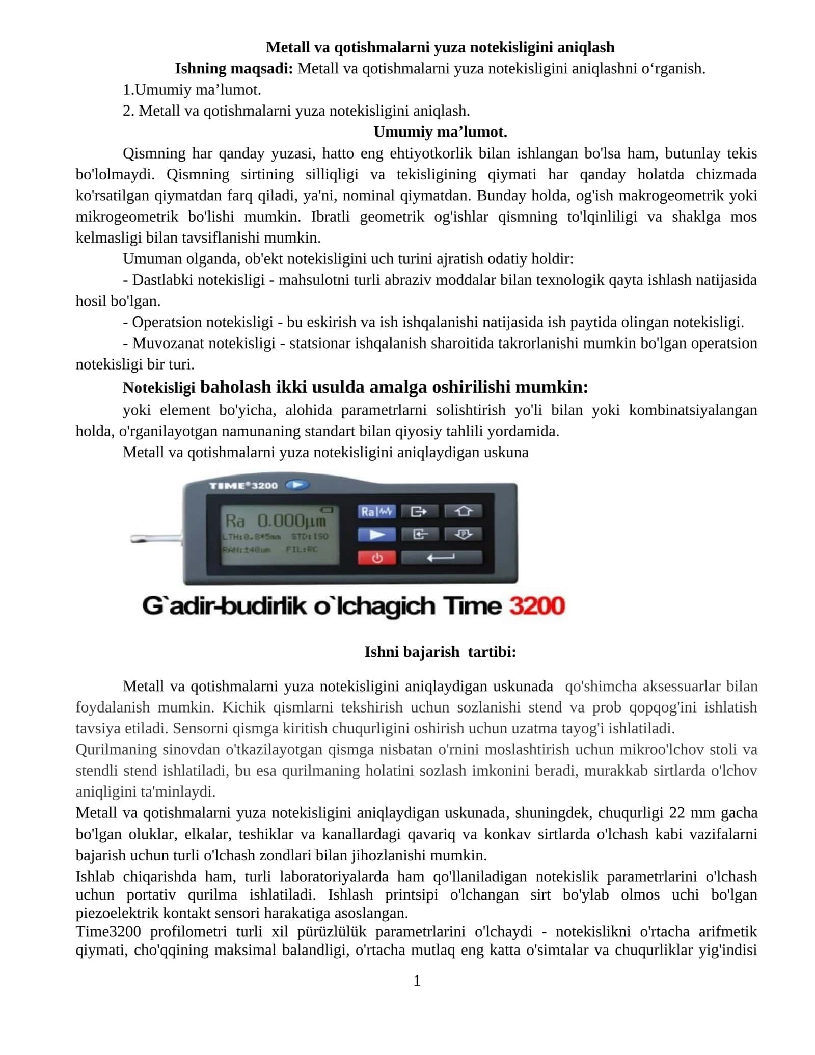 Metall va qotishmalarni yuza notekisligini aniqlash 1