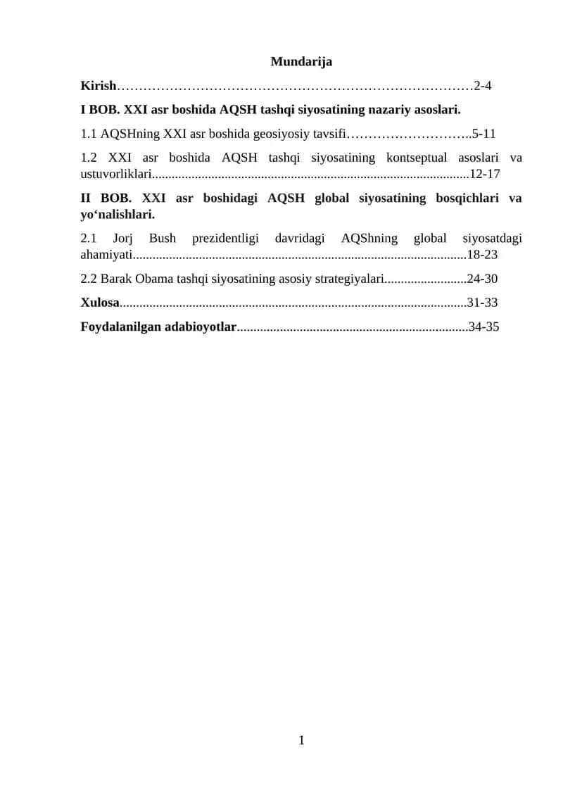 AQSHning XXI asr boshida tashqi siyosati 1