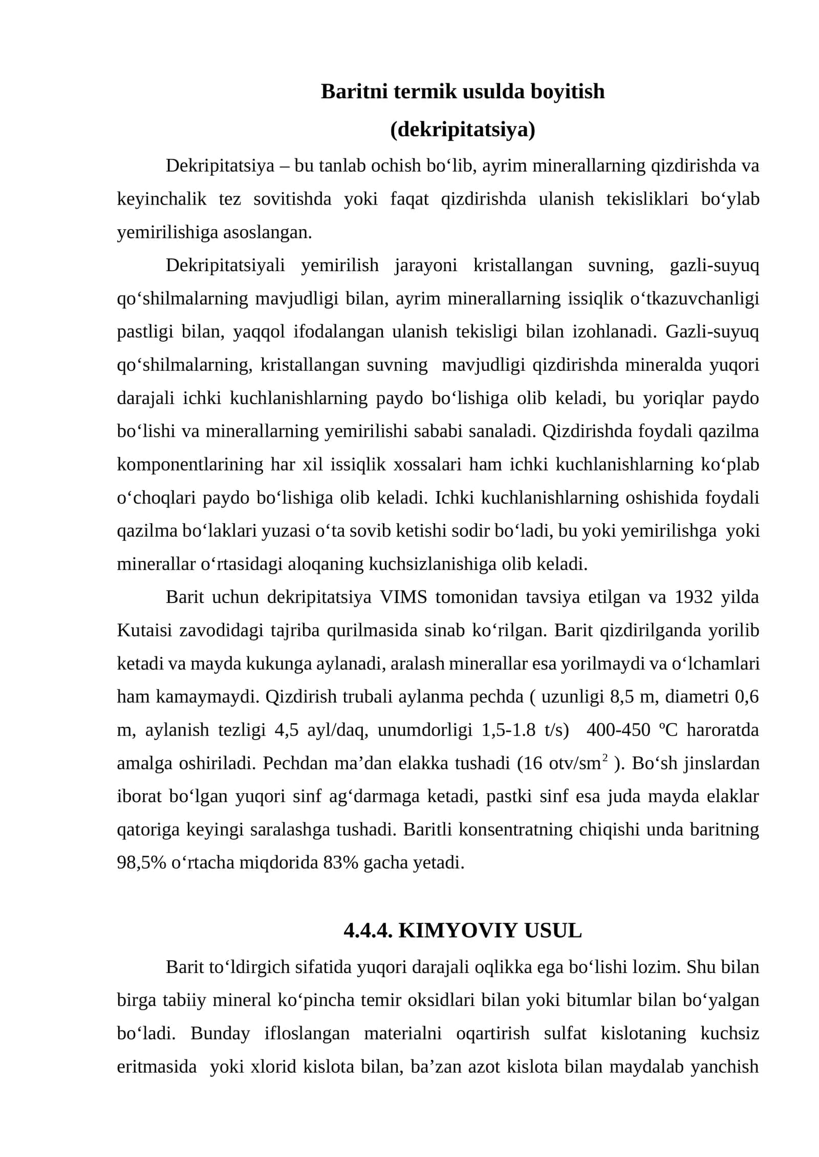Baritni termik usulda boyitish 1