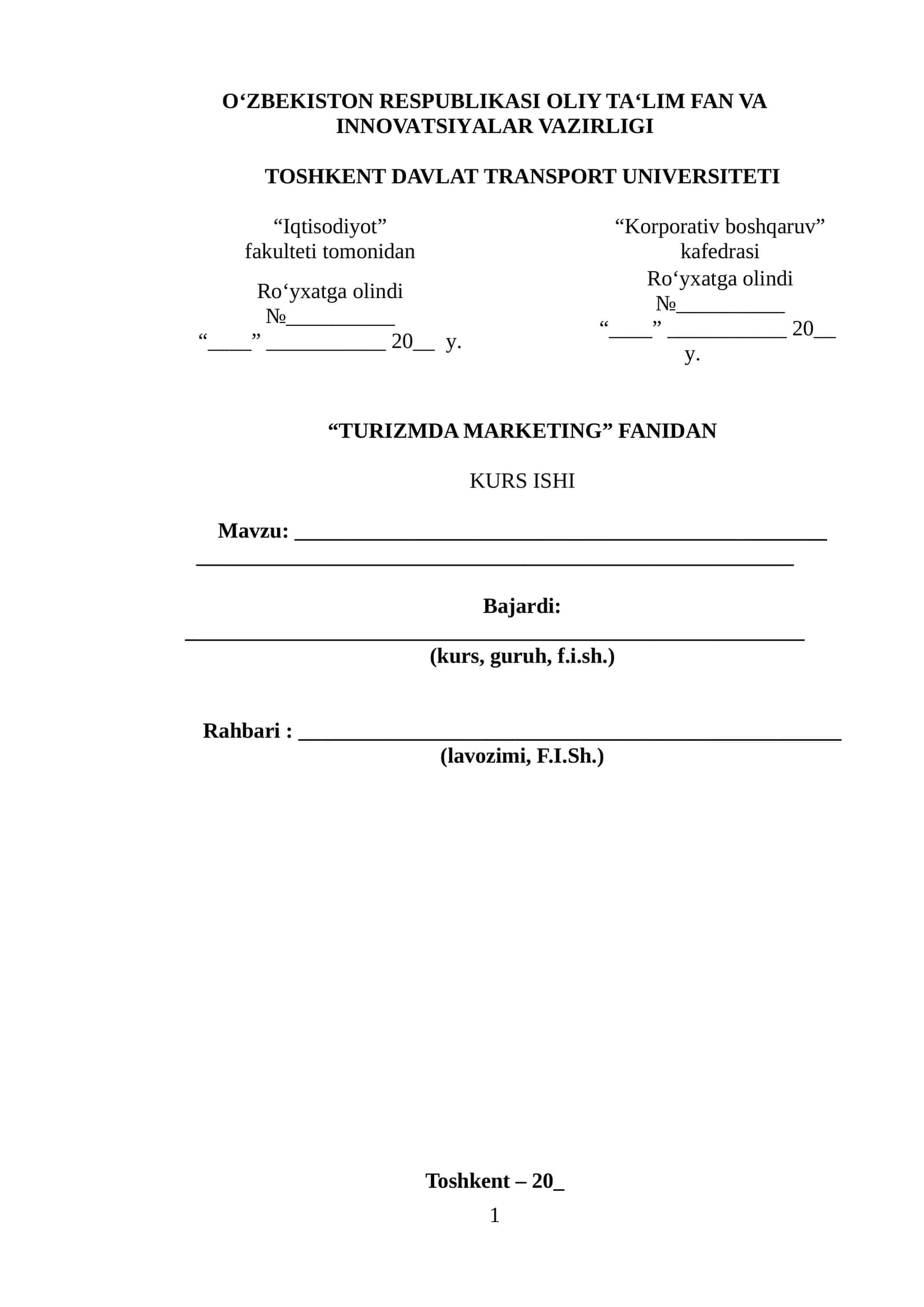 TURIZMDA MARKETING FANIDAN KURS ISHI 1