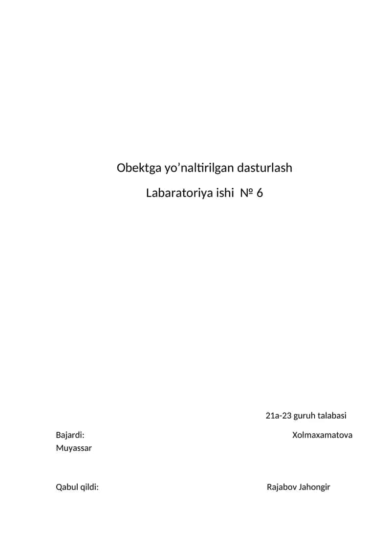 Obektga yo’naltirilgan dasturlash 1