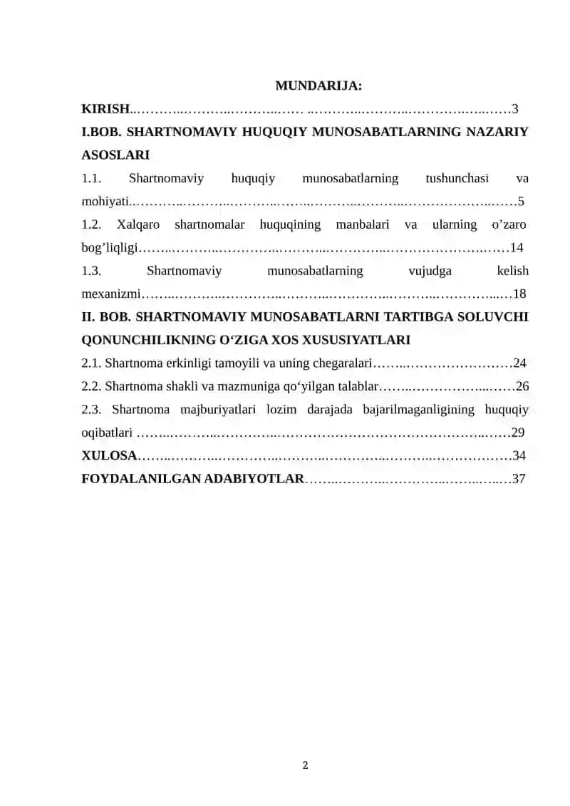 SHARTNOMAVIY XUQUQIY MUNOSABATLARNI TARTIBGA SOLUVCHI QONUNCHILIKNI O’ZIGA XOS XUSUSIYATI
