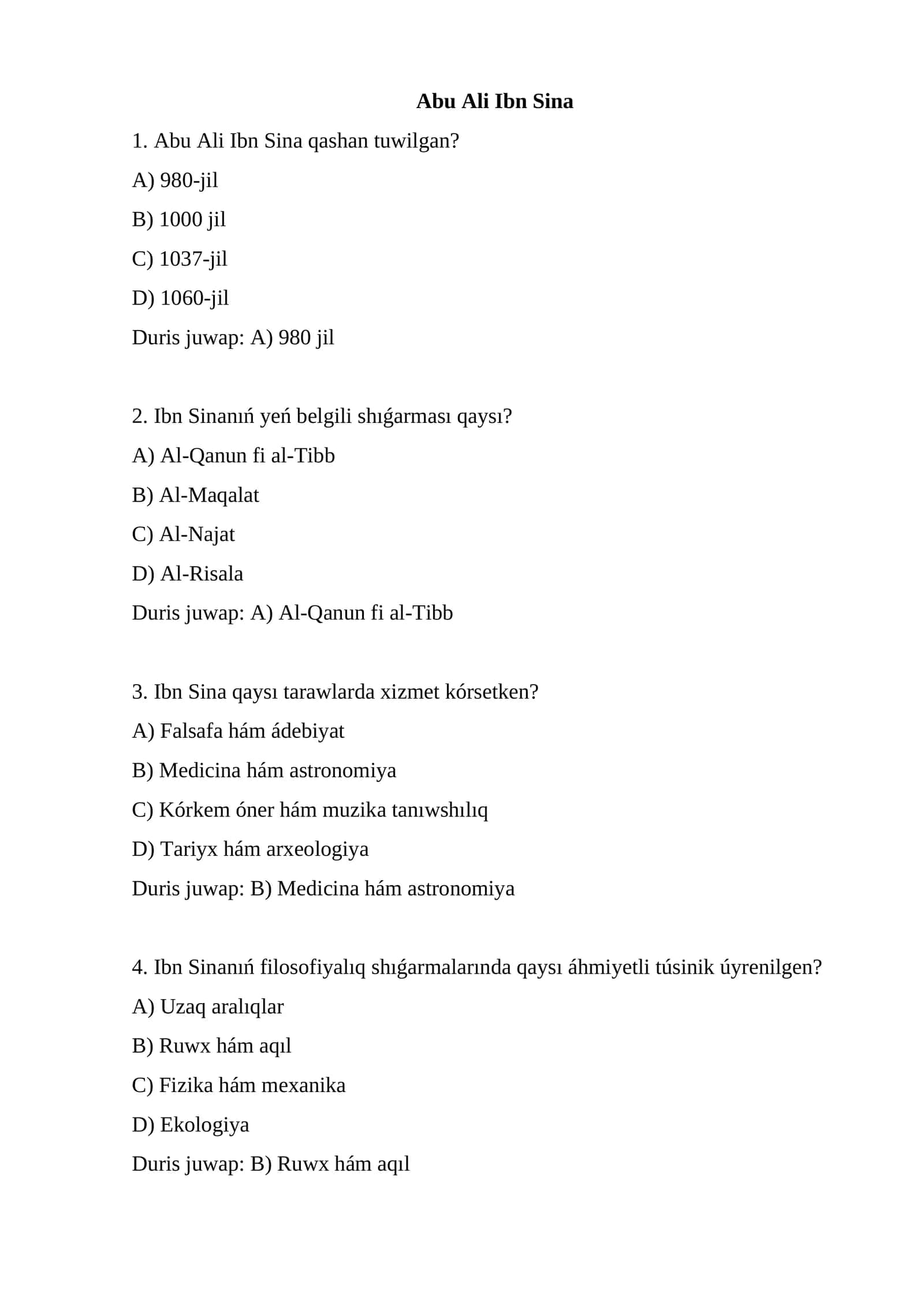 Abu Ali Ibn Sina test 1