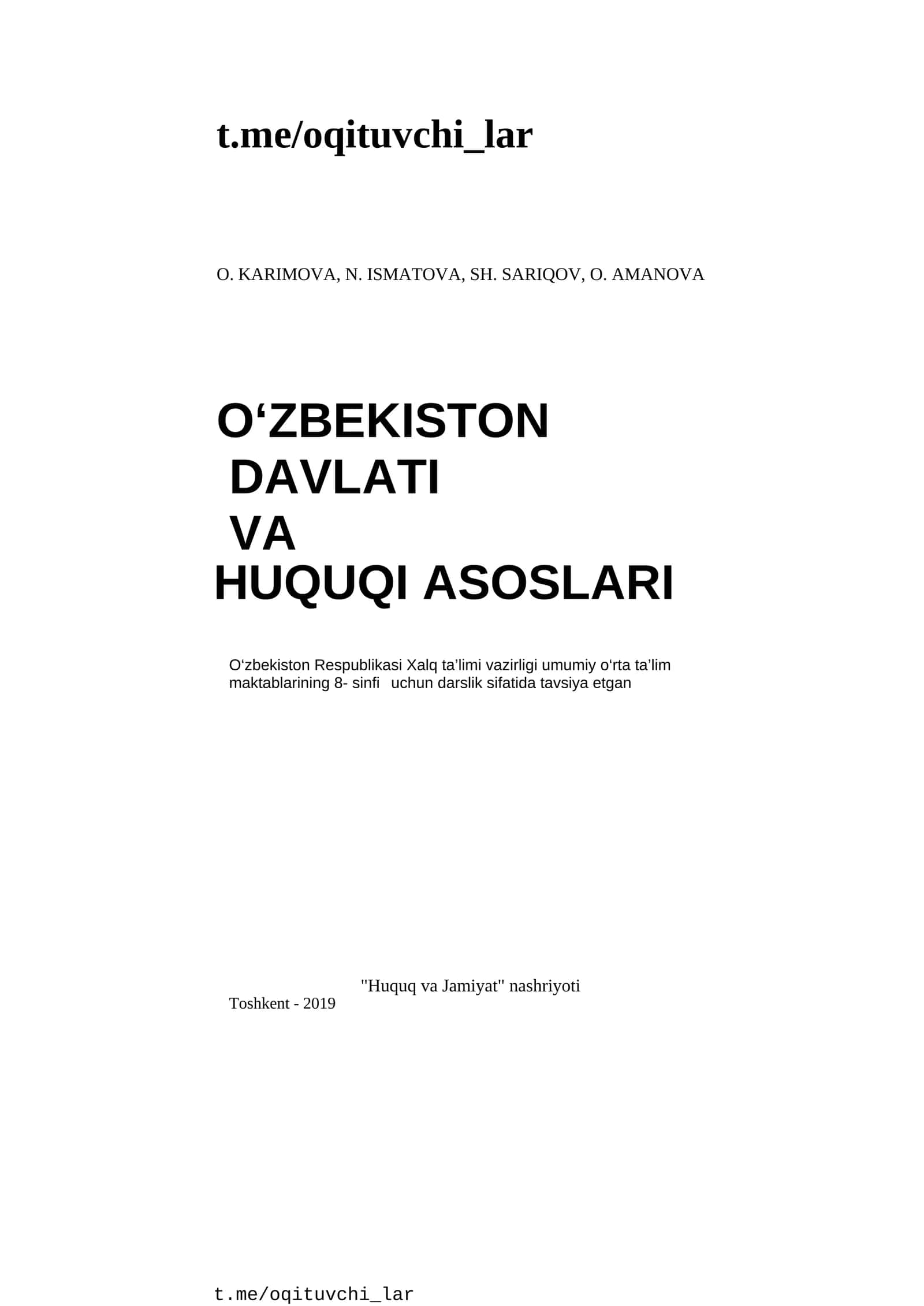 O‘ZBEKISTON DAVLATI VA HUQUQI ASOSLARI 1
