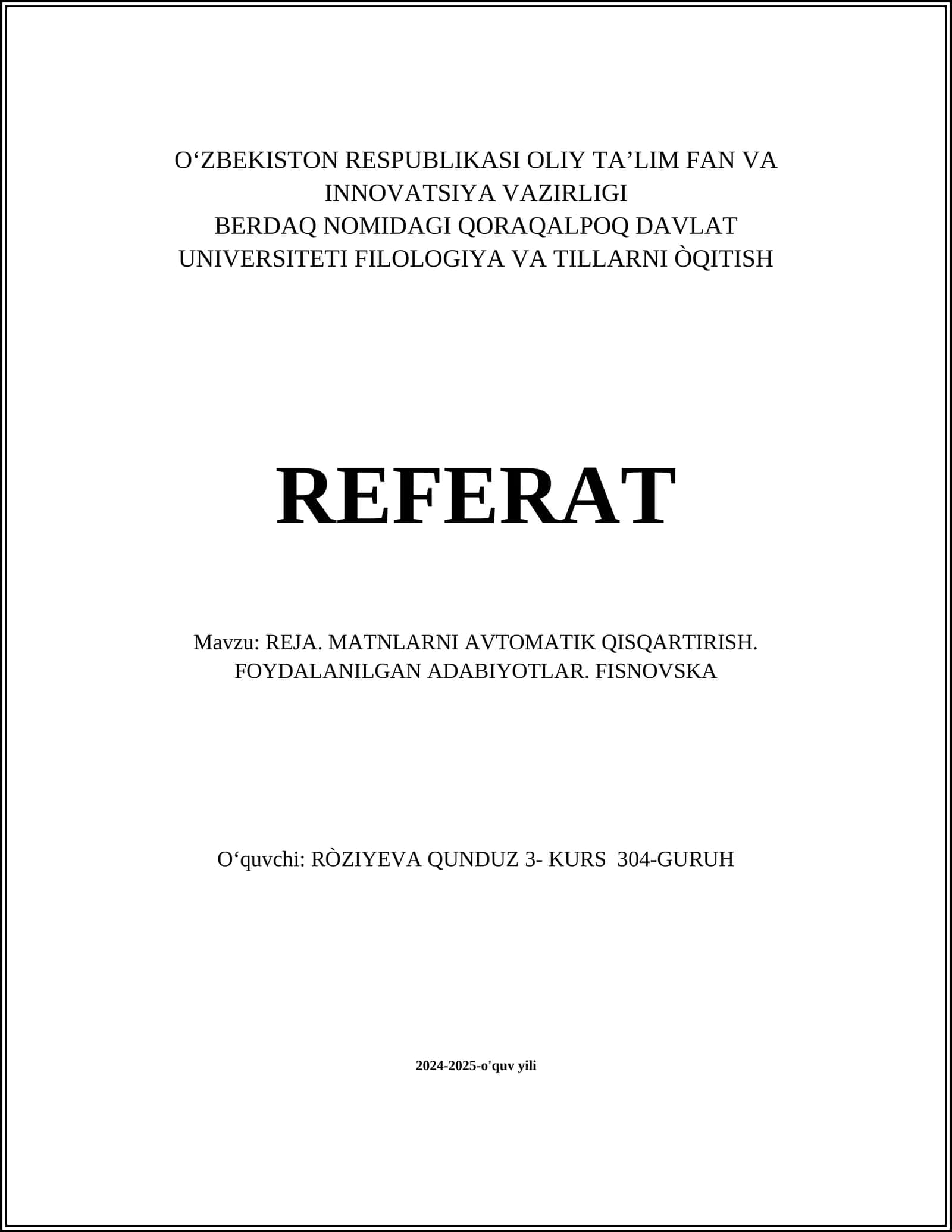 MATNLARNI AVTOMATIK QISQARTIRISH 1