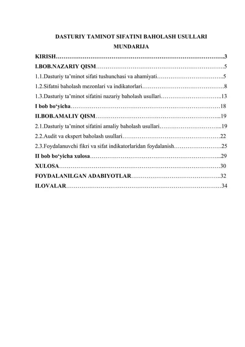 DASTURIY TAMINOT SIFATINI BAHOLASH USULLARI 1