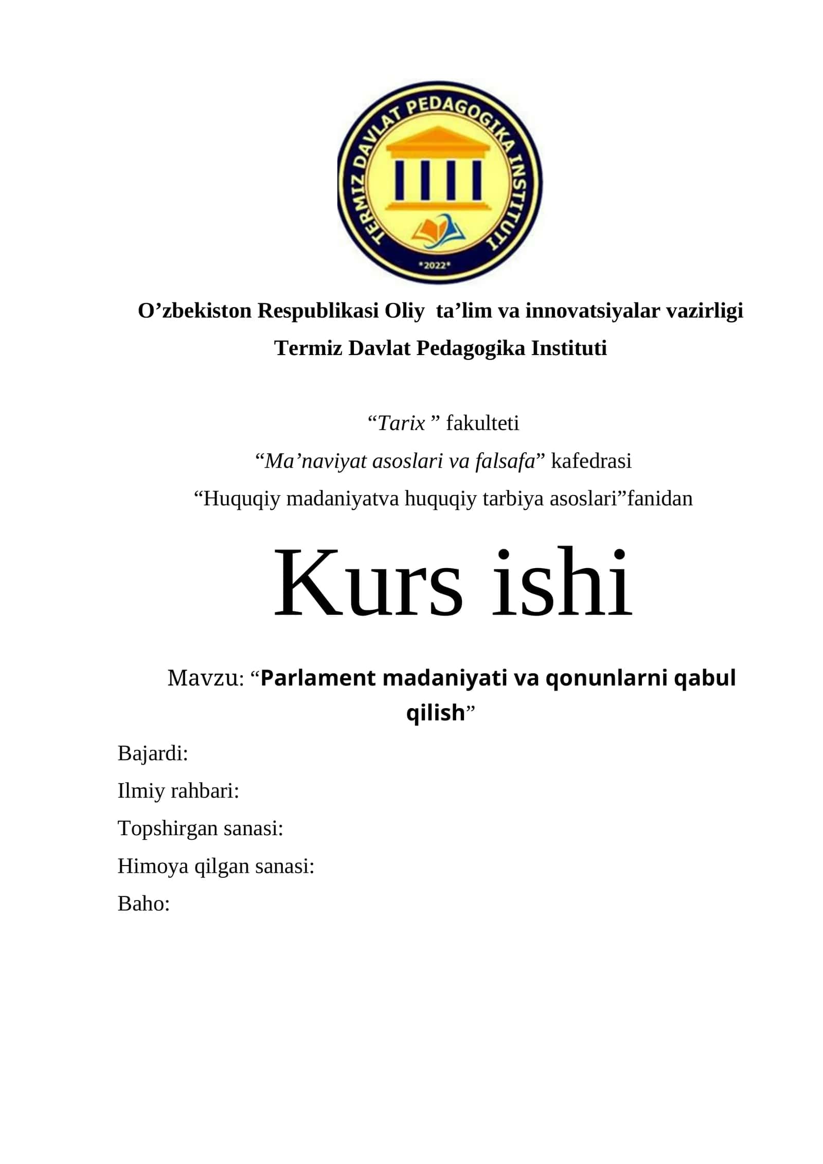 Parlament madaniyati va qonunlarni qabul qilish 1