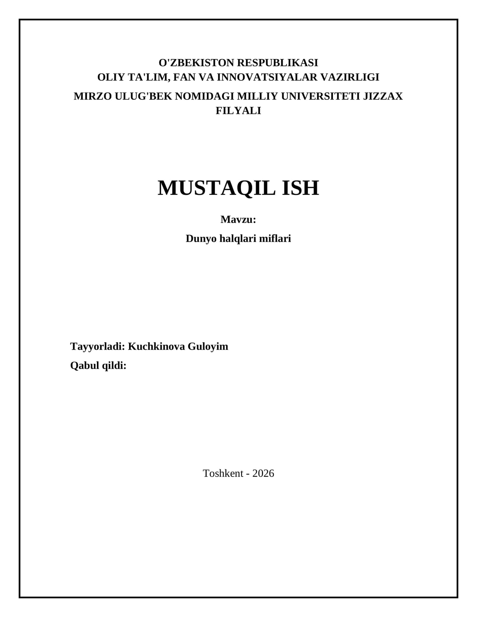 Dunyo halqlari miflari 1