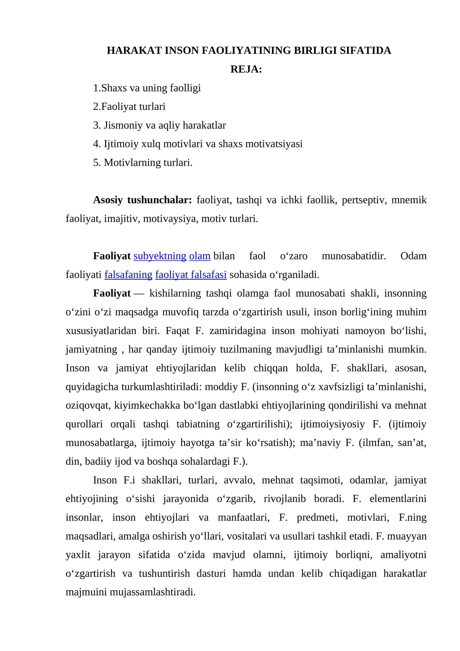HARAKAT INSON FAOLIYATINING BIRLIGI SIFATIDA 1
