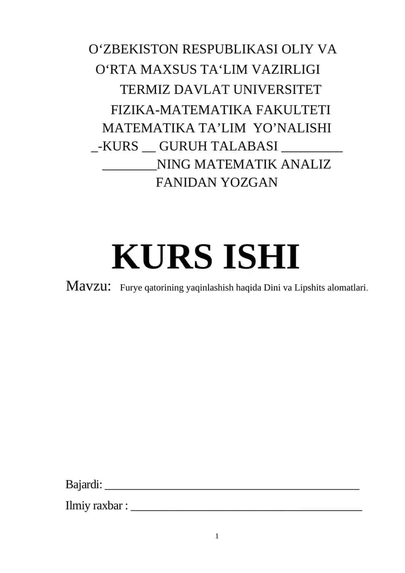 Furye qatorining yaqinlashish haqida Dini va Lipshits alomatlari. 1
