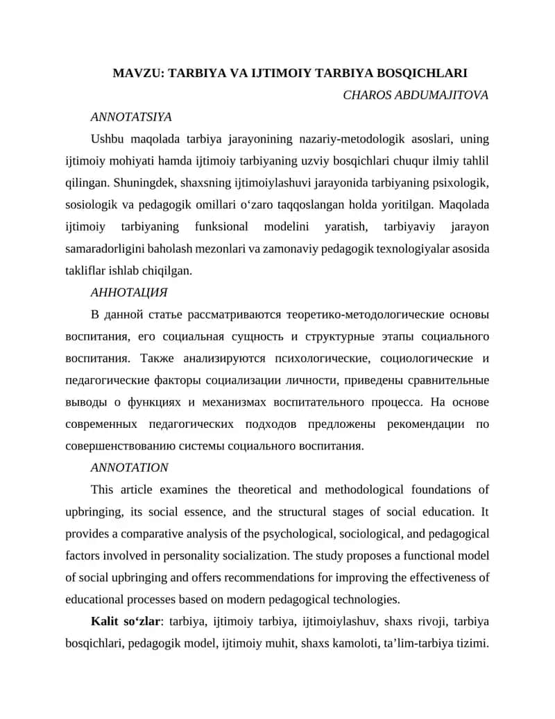 TARBIYA VA IJTIMOIY TARBIYA BOSQICHLARI 1