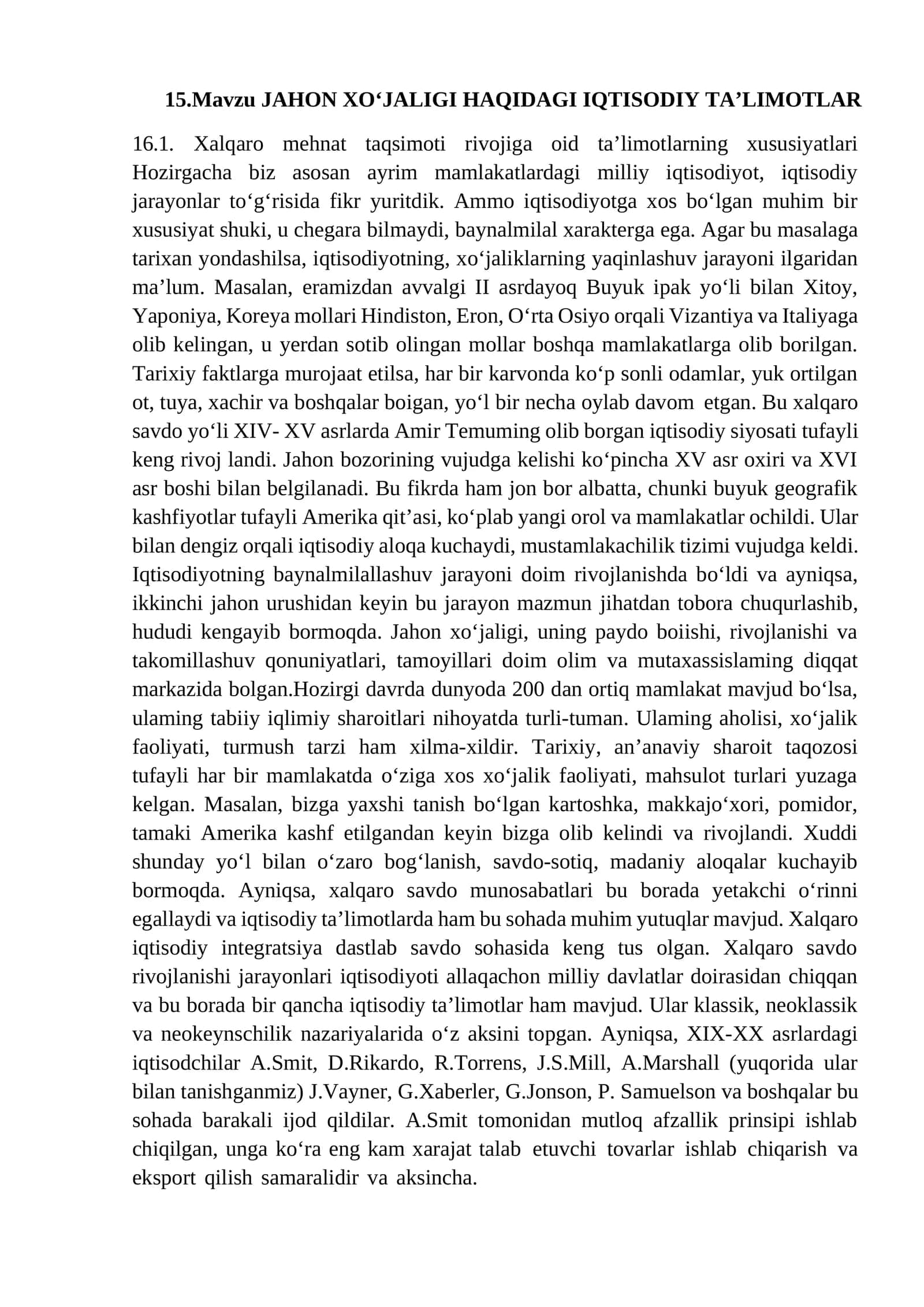 Jahon xo'jaligi haqidagi iqtisodiy ta'limotlar 1