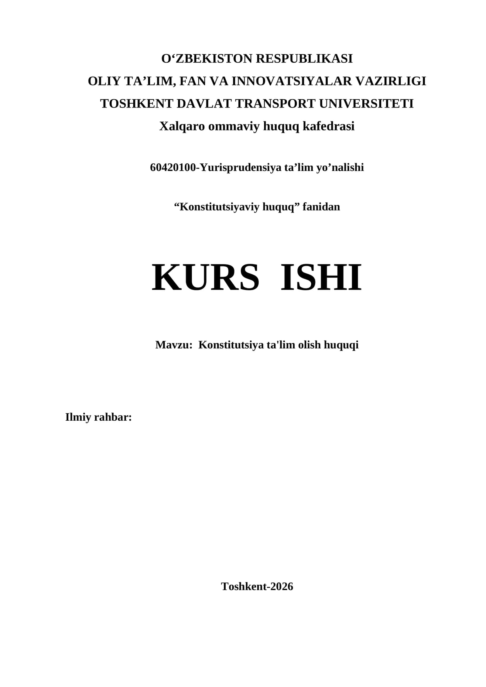 Konstitutsiya ta'lim olish huquqi kurs ishi 1