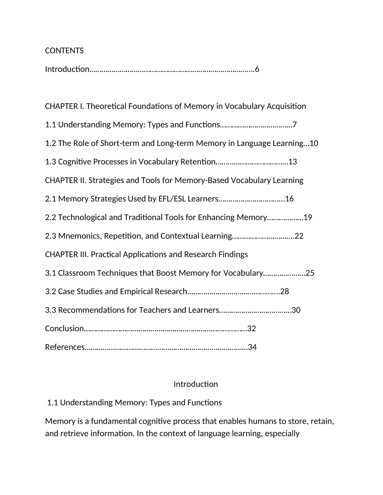 Theoretical Foundations of Memory in Vocabulary Acquisition 1