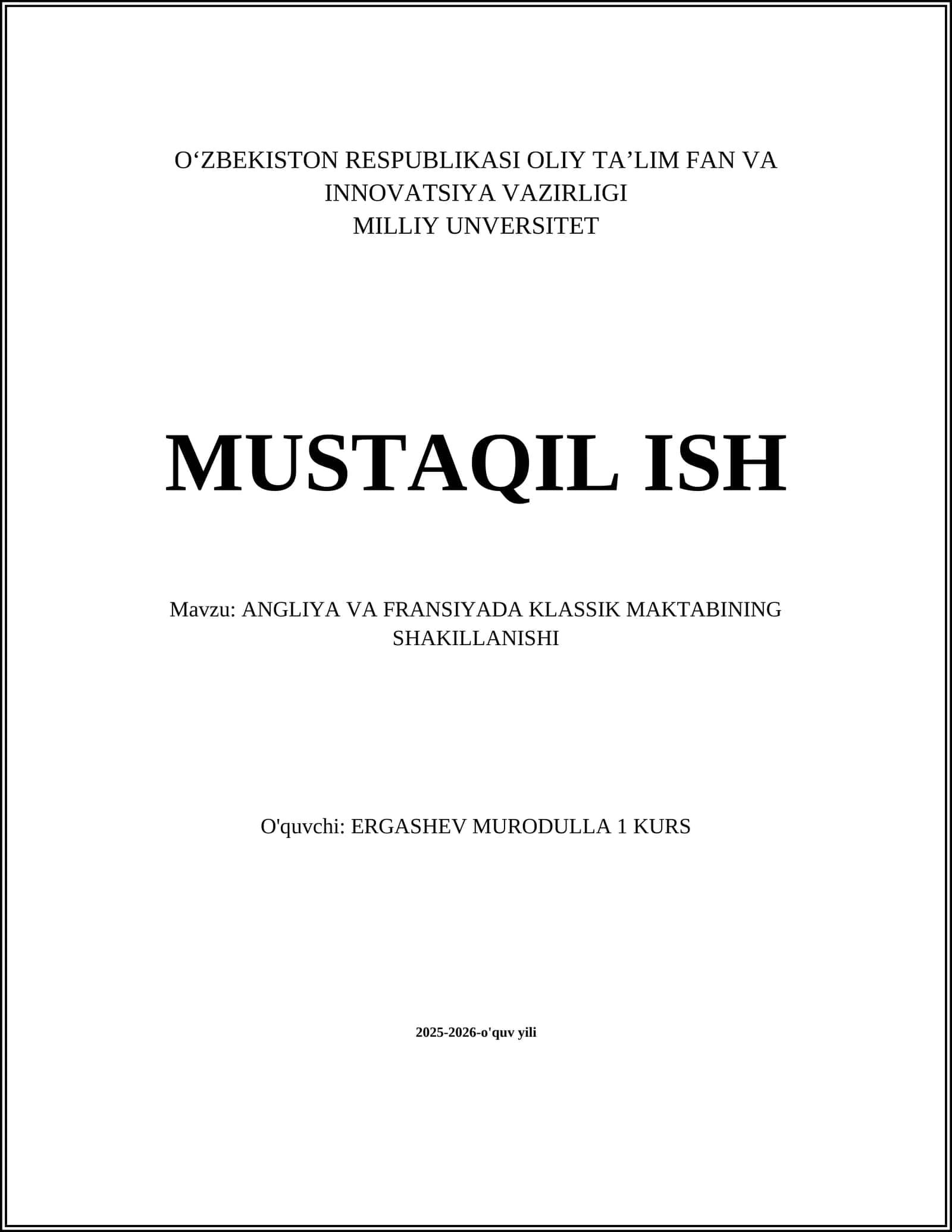 ANGLIYA VA FRANSIYADA KLASSIK MAKTABINING SHAKILLANISHI 1