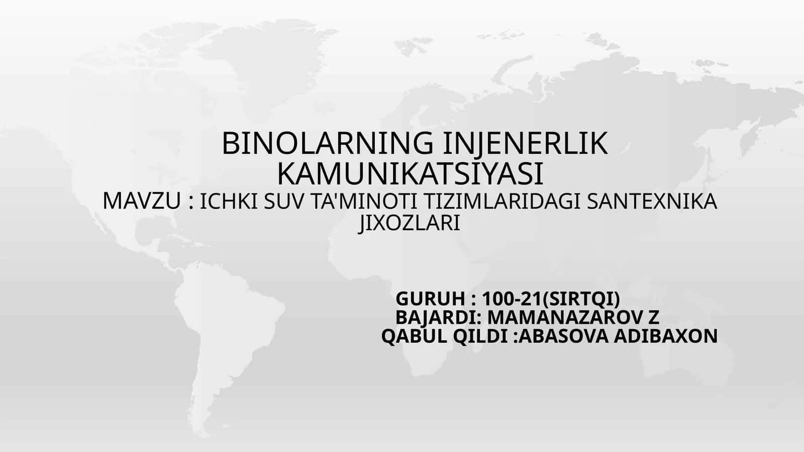 Ichkisuv ta'minoti tizimlarida gi santexnika jixozlari 1