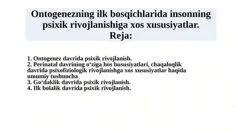 Ontogenezning ilk bosqichlari