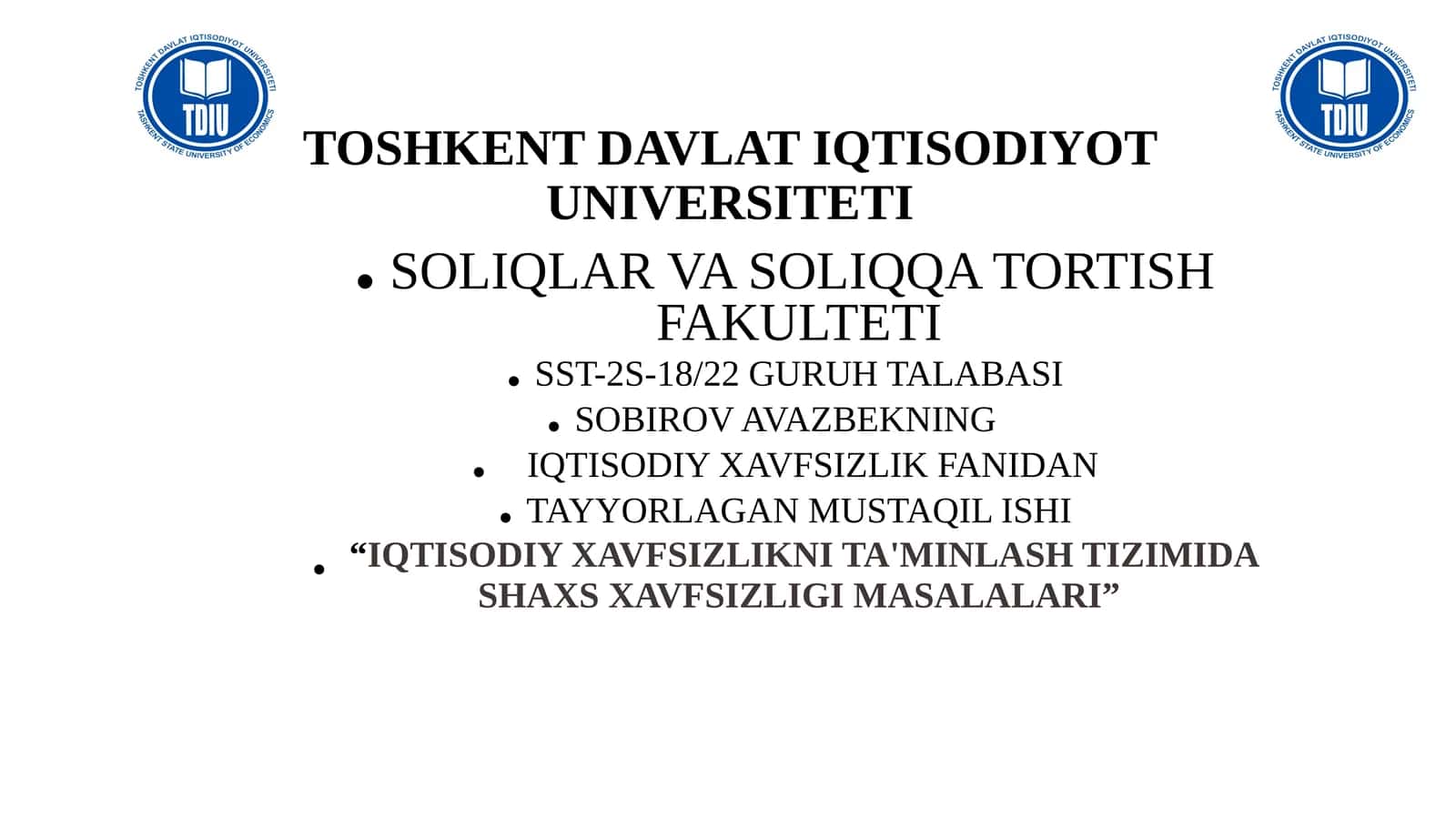 IQTISODIY XAVFSIZLIK FANIDAN 1