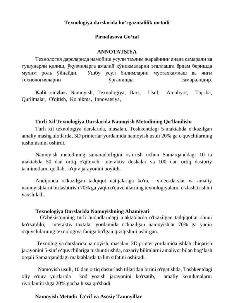 Texnologiya darslarida koʻrgazmalilik metodi 1