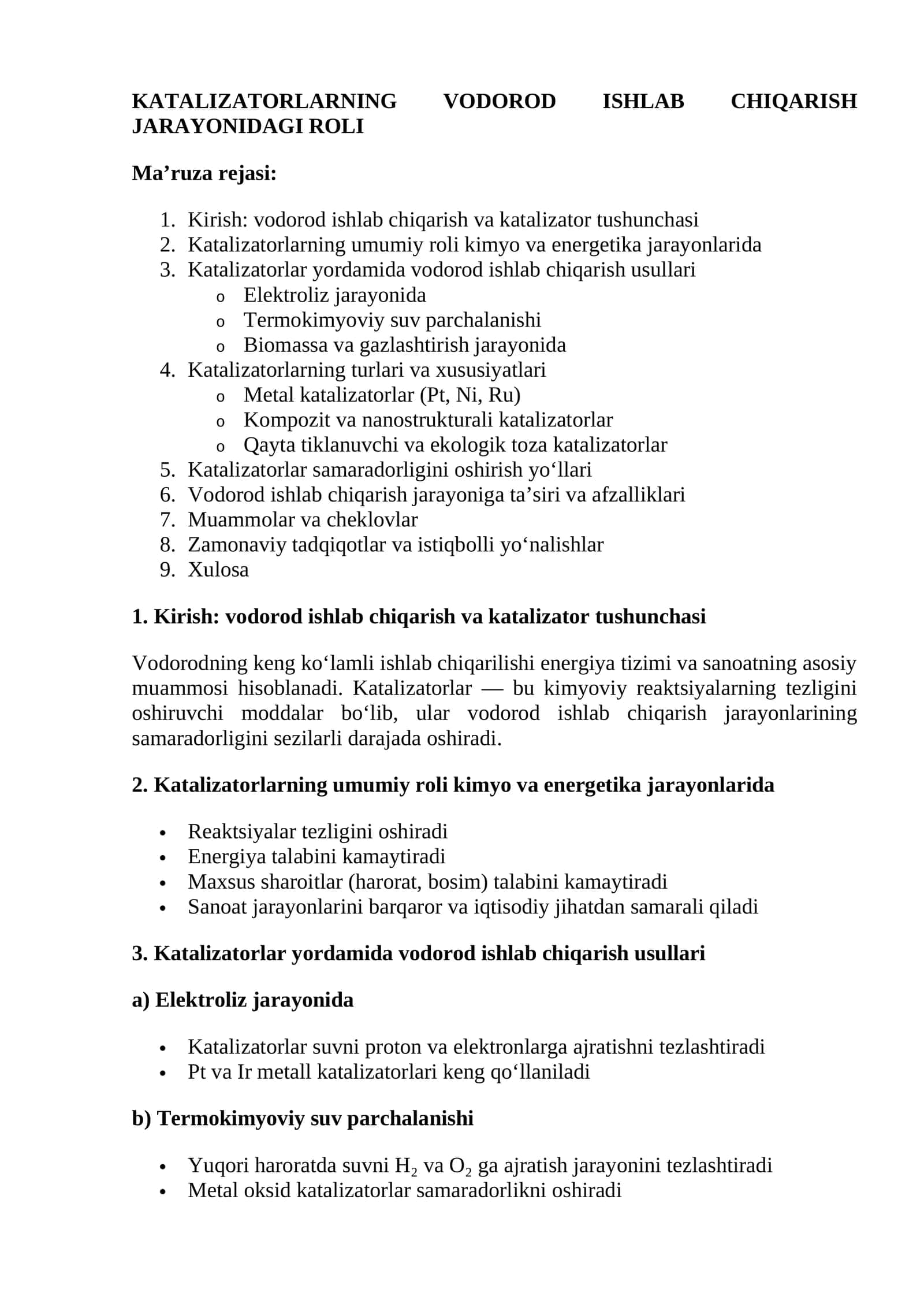 Vodorod ishlab chiqarish katalizatorlari 1