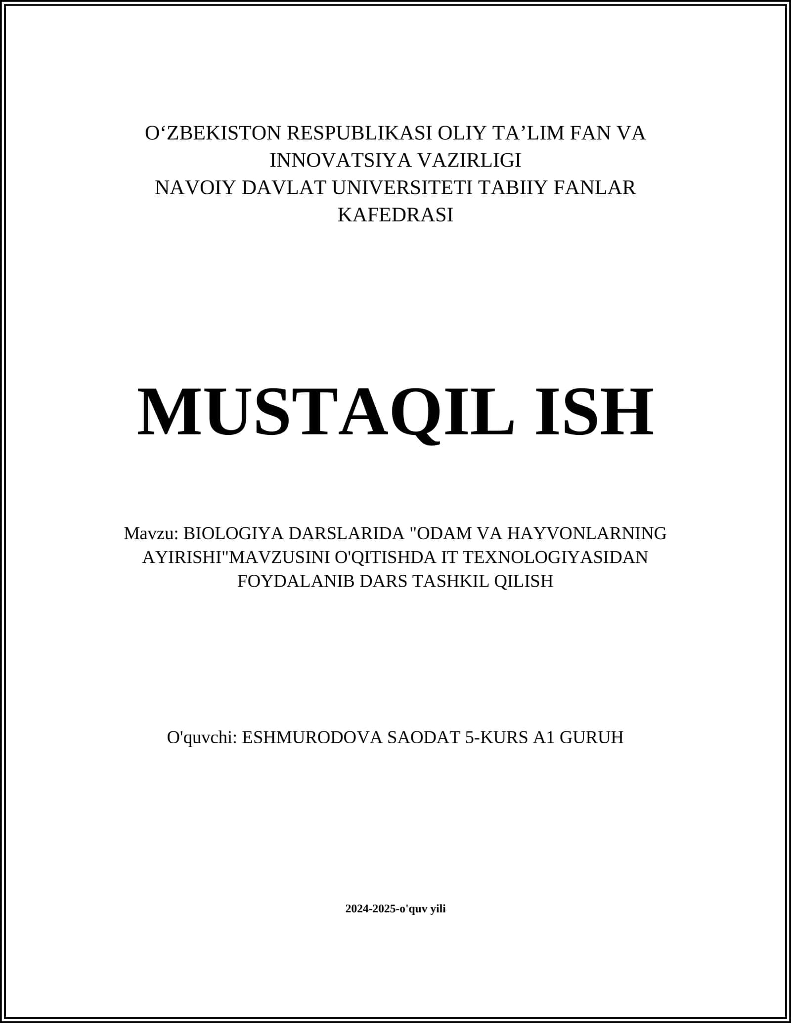 ODAM VA HAYVONLARNING AYIRISHI DARS TASHKIL QILISH 1