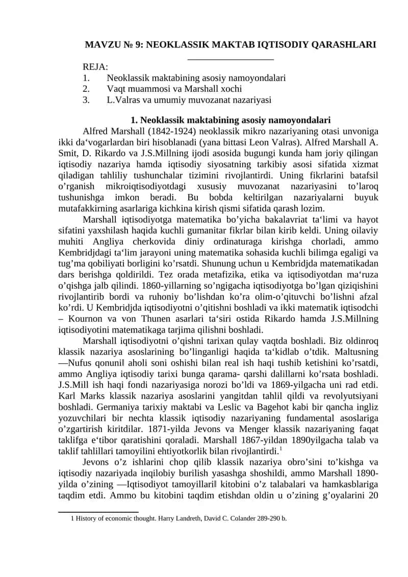 Neoklassik Maktab Iqtisodiy Qarashlari 1