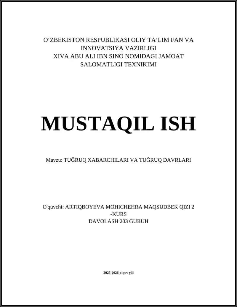 TUĞRUQ XABARCHILARI VA TUĞRUQ DAVRLARI 1