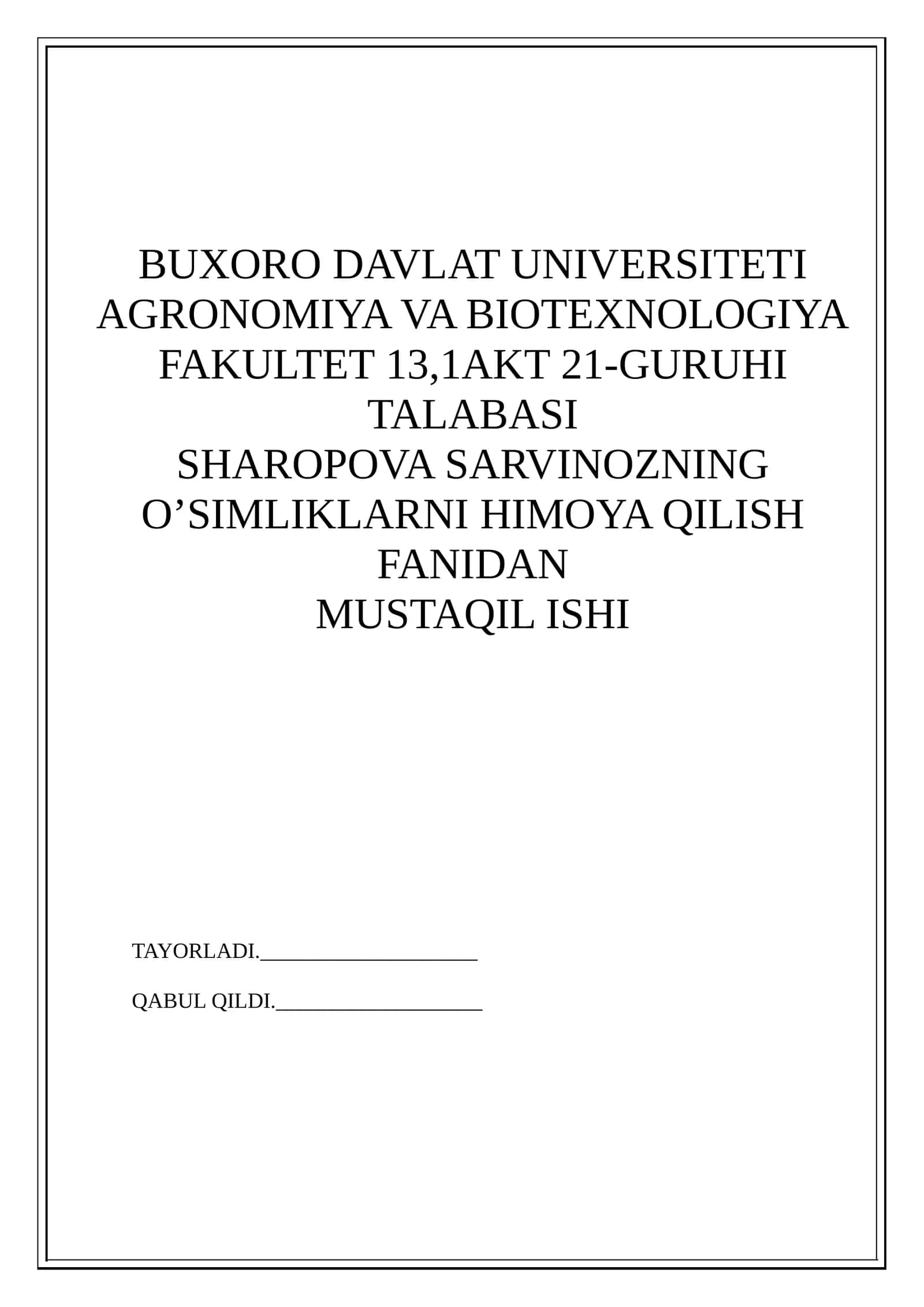 O'SIMLIKlarni himoya qilish 1