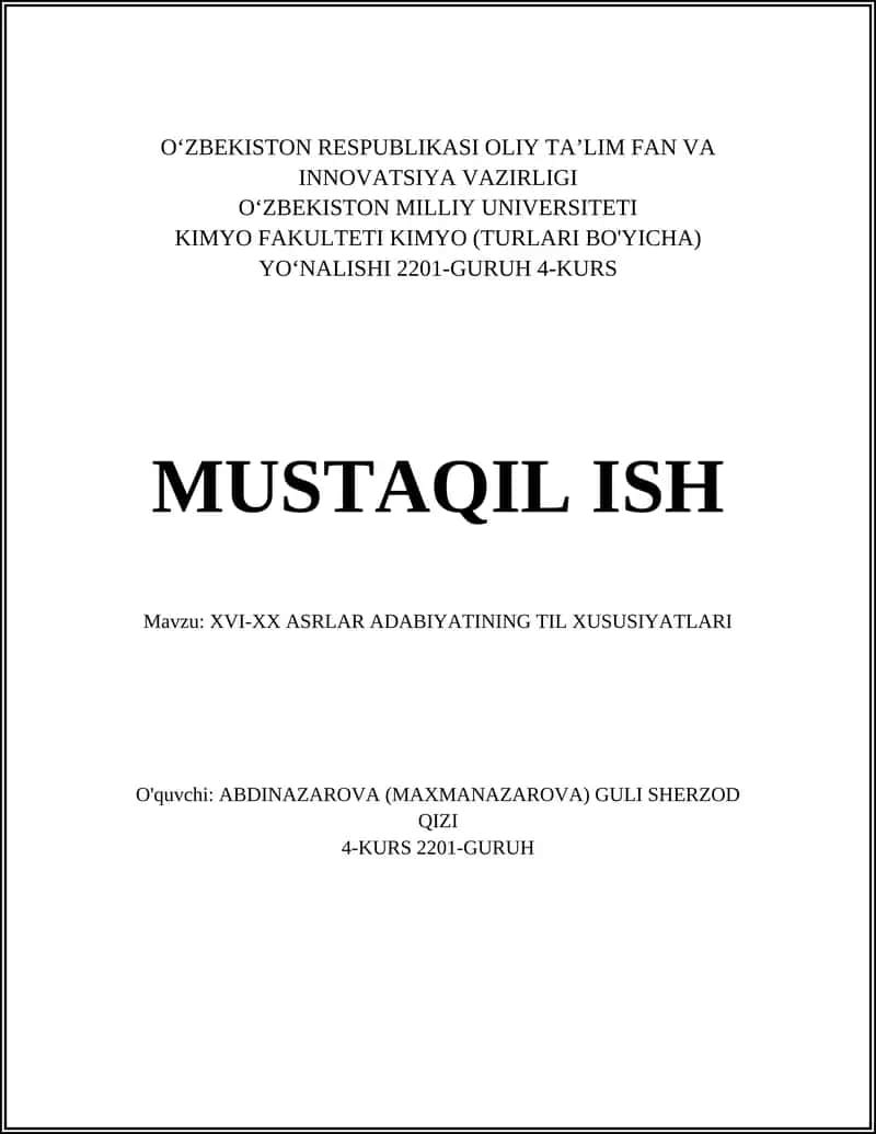 XVI-XX ASRLAR ADABIYATINING TIL XUSUSIYATLARI 1
