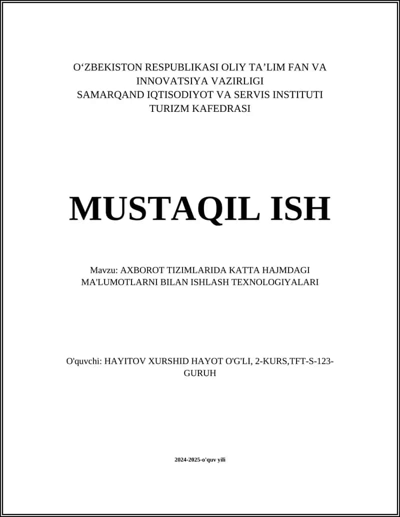 Katta hajmdagi ma'lumotlarni saqlash usullari 1